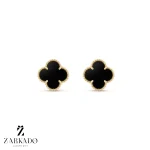 گوشواره میخی ونکلیف طلا سنگ دار مشکی