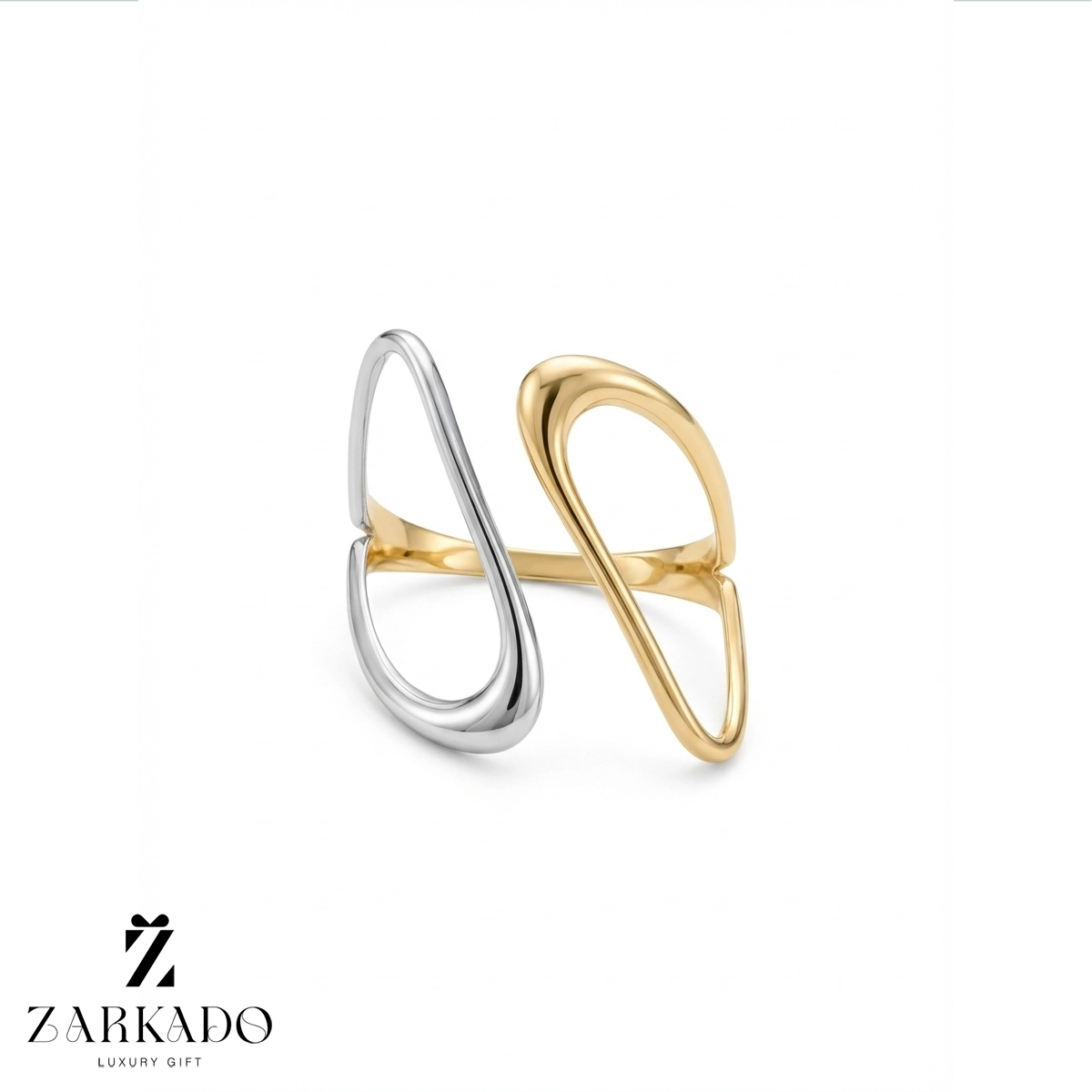 انگشتر طلا طرح انتزاعی دو رنگ