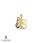پلاک لیزری طلا حرف S با بال پروانه