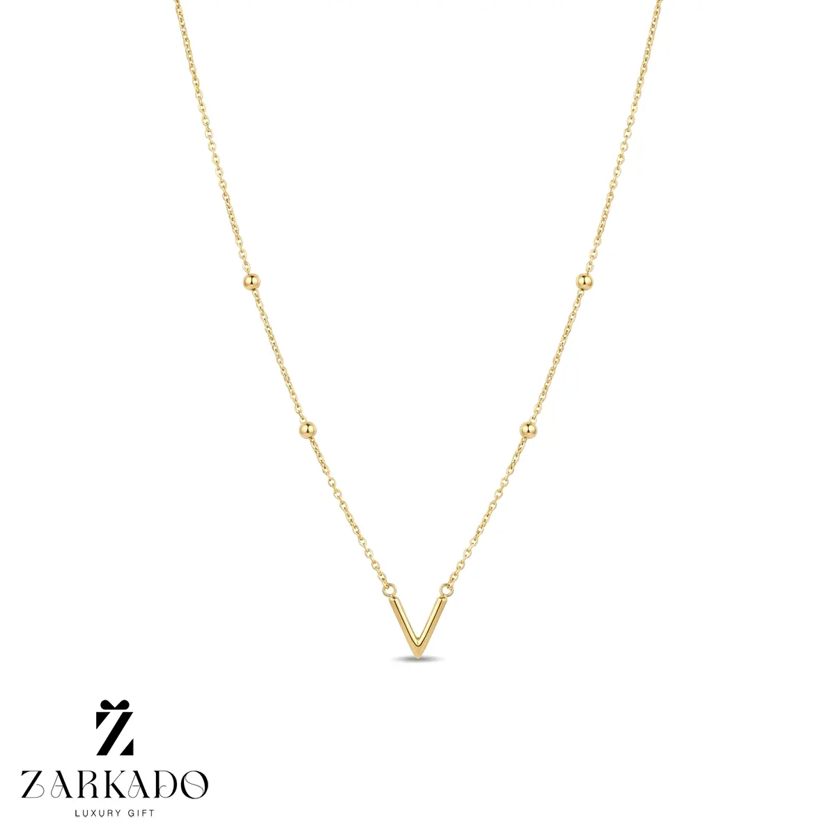 گردنبند سبک طلا طرح V با گوی آینه ای