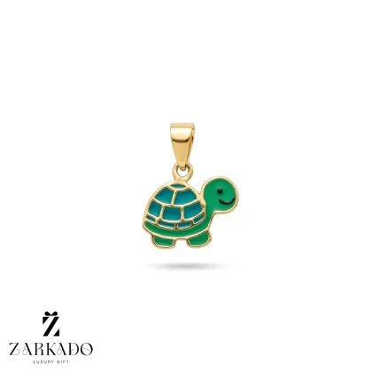 پلاک کودک طلا طرح لاک پشت میناکاری سبز