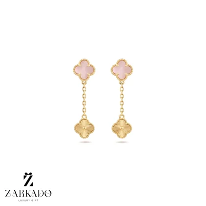 گوشواره آویز طلا طرح ونکلیف صورتی