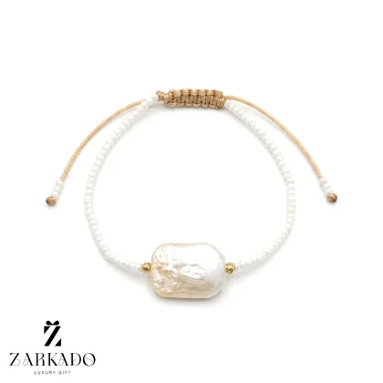 دستبند طلا باروک تک مستطیلی و میوکی با گوی البرنادو