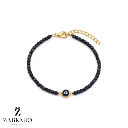 دستبند سنگی شاین و چشم نظر طلا آبی