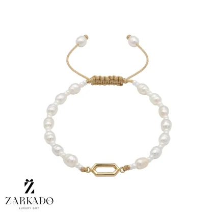 دستبند مروارید پرورشی ومیوکی طلا طرح خشت تو خالی