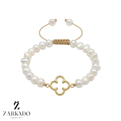 دستبند مروارید پرورشی سفید ون کلیف توخالی طلا