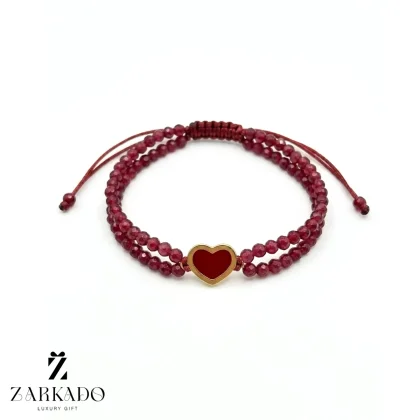 دستبند سنگ قرمز و قلب میناکاری قرمز طلا