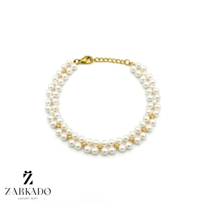 دستبند مروارید دو لاین و گوی طلا