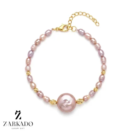 دستبند مروارید پرورشی رزگلد وگوی بیضی طلا