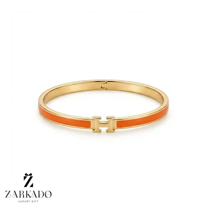 بنگل طلا طرح هرمس با میناکاری نارنجی