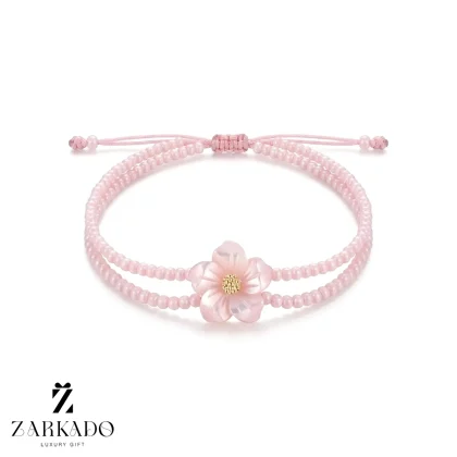 دستبند میوکی با پلاک طلا طرح گل صورتی