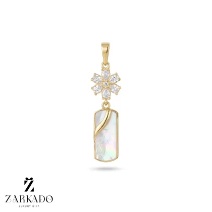 پلاک طلا گل با اویز سنگ کروم سفید