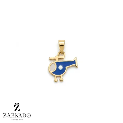 پلاک کودک طلا طرح هواپیما میناکاری آبی