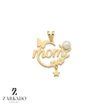 پلاک طلا طرح mom گل و ستاره و پروانه با مروارید