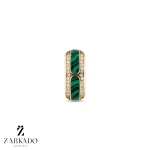 پلاک طلا بیضی تودلی طرح سنگ مالاکیت سبز