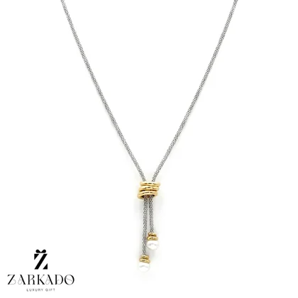 گردنبند طلا زنجیر پاپ کورنی طرح پیچ مروارید