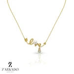 گردنبند طلا طرح love و تیرکمان و مروارید کد N5650