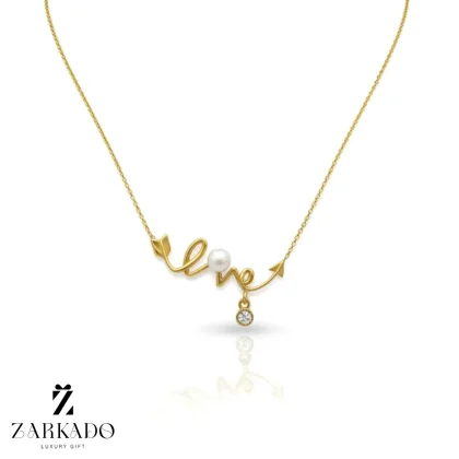 گردنبند طلا طرح love و تیرکمان و مروارید کد N5650