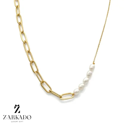 گردنبند زنجیر هرمس و فلامینگو با مروارید پرورشی