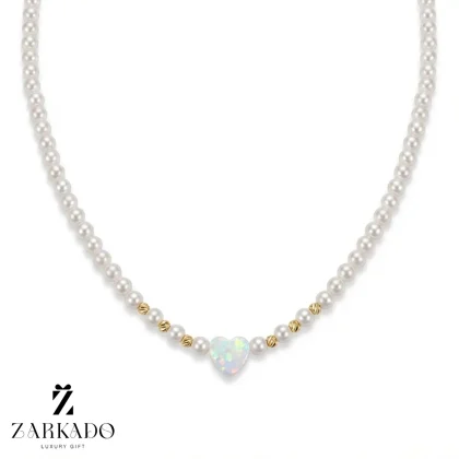 چوکر مرواریدی شل با سنگ اوپال و گوی البرنادو