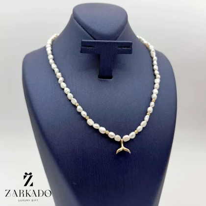 گردنبند طلا مروارید پرورشی دم وال با گوی البرنادو