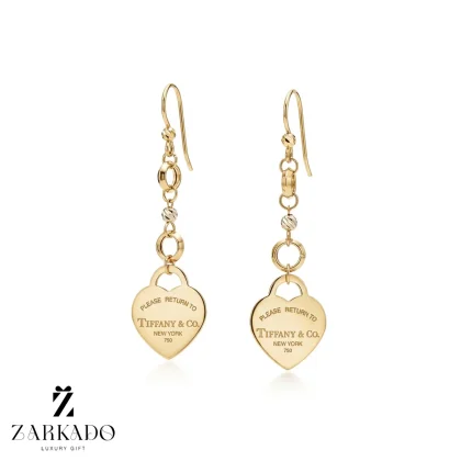 گوشواره اویز عصایی با پلاک تیفانی دو بعدی