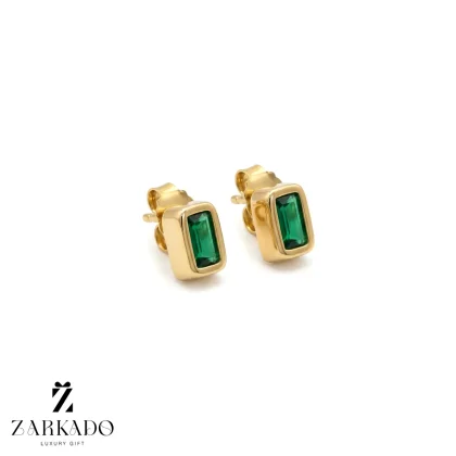 گوشواره میخی مکعب با سنگ سبز