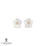 گوشواره میخی گوی و گل صدفی طلا