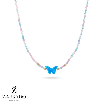 چوکر سنگ چند رنگ و اوپال پروانه با گوی البرنادو طلا