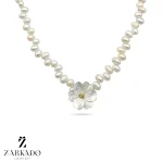 گردنبند مروارید پرورشی و گل صدفی با گوی البرنادو طلا