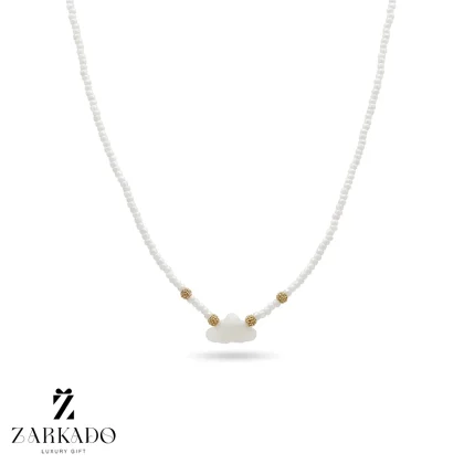 چوکر میوکی سفید و سنگ اوپال ابر با گوی البرنادو طلا