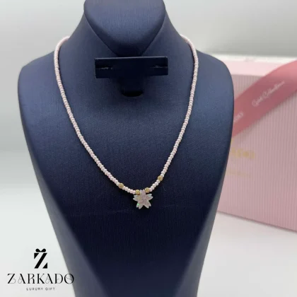 چوکر میوکی صورتی و سنگ اوپال گل با گوی البرنادو طلا