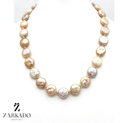 گردنبند مروارید پرورشی باروک رزگلد و گوی البرنادو طلا