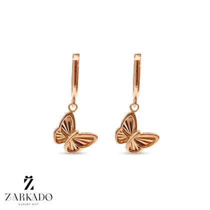 گوشواره حلقه ای آویز طرح پروانه گلوا تراش طلا