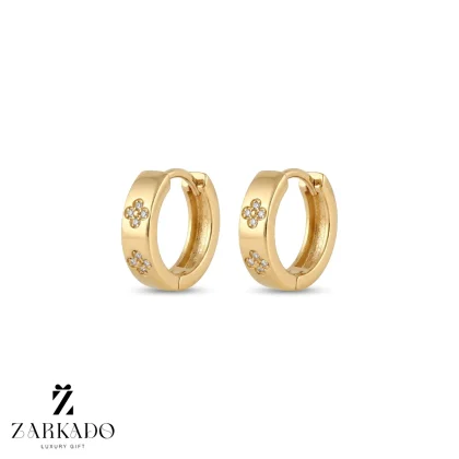 گوشواره حلقه ای طلا طرح گل ونکلیف نگین دار