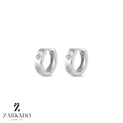 گوشواره حلقه ای طلا طرح گل ونکلیف نگین دار آبکاری سفید