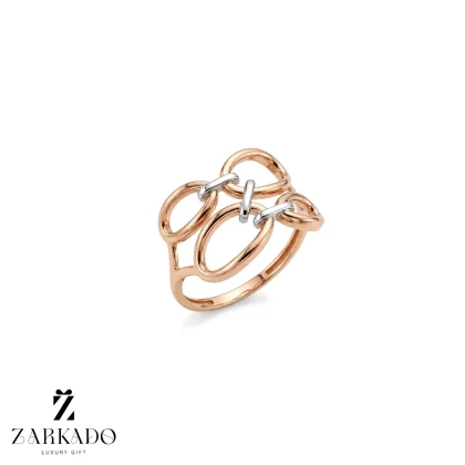 انگشتر طلا طرح هندسی وصله پینه دو رنگ