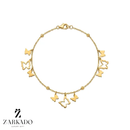دستبند زنجیری طلا با پروانه های آویز پر و خالی