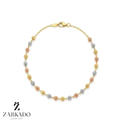 دستبند زنجیری طلا با گوی چکشی سه رنگ