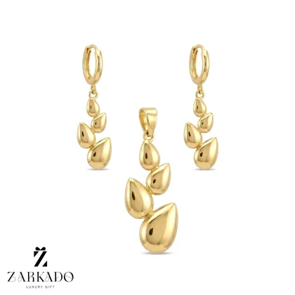 نیم ست دو تکه گوشواره و پلاک طلا طرح اشکی