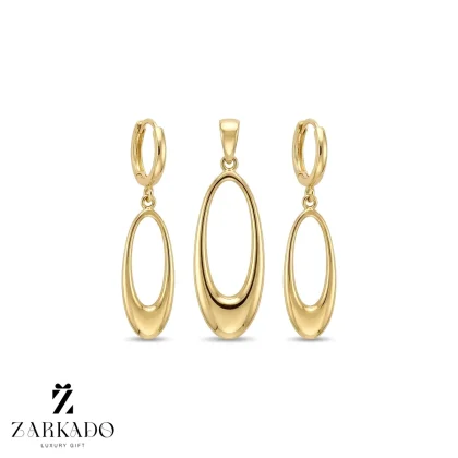 نیم ست دو تکه گوشواره و پلاک طلا طرح بیضی