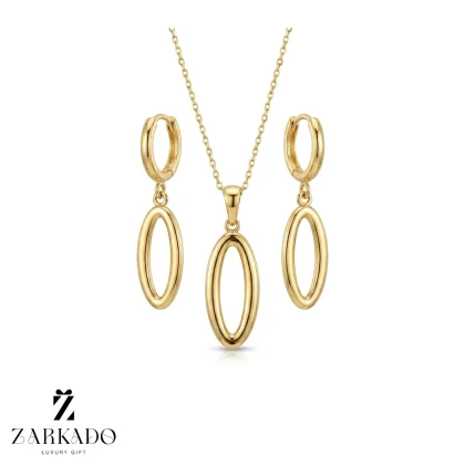 نیم ست دو تکه گوشواره و پلاک طلا طرح بیضی