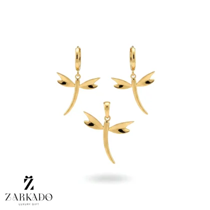 نیم ست دو تکه گوشواره و پلاک طلا سنجاقک