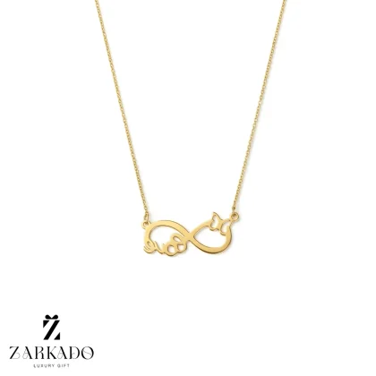 پلاک زنجیر طلا طرح بینهایت و پروانه لیزری