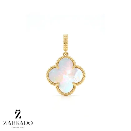 پلاک ونکلیف طلا با سنگ سفید صدفی