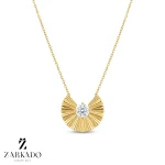 گردنبند طلا طرح بادبزنی نگین سفید