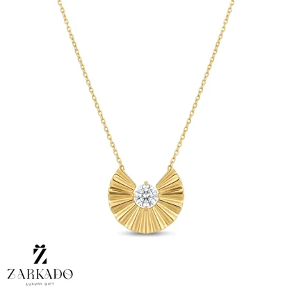 گردنبند طلا طرح بادبزنی نگین سفید