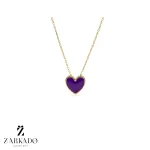 پلاک طلا طرح قلب میناکاری بنفش کد P5167