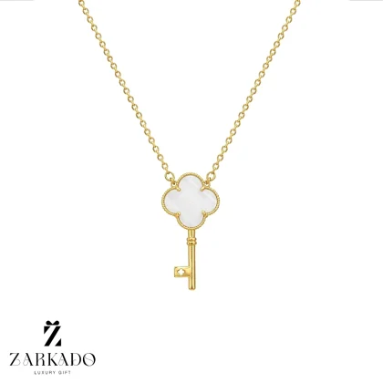 گردنبند طلا طرح کلید ونکلیف سنگ دار سفید