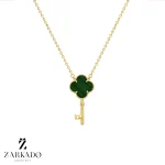 گردنبند طلا طرح کلید ونکلیف سنگ دار سبز مالاکیت